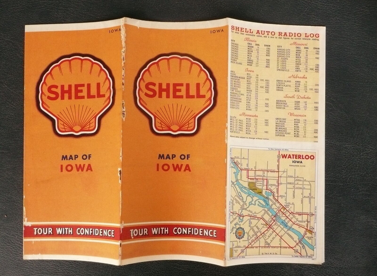 1941 Iowa  map shell gas oil city insert Waterloo Rock Island Des Moines