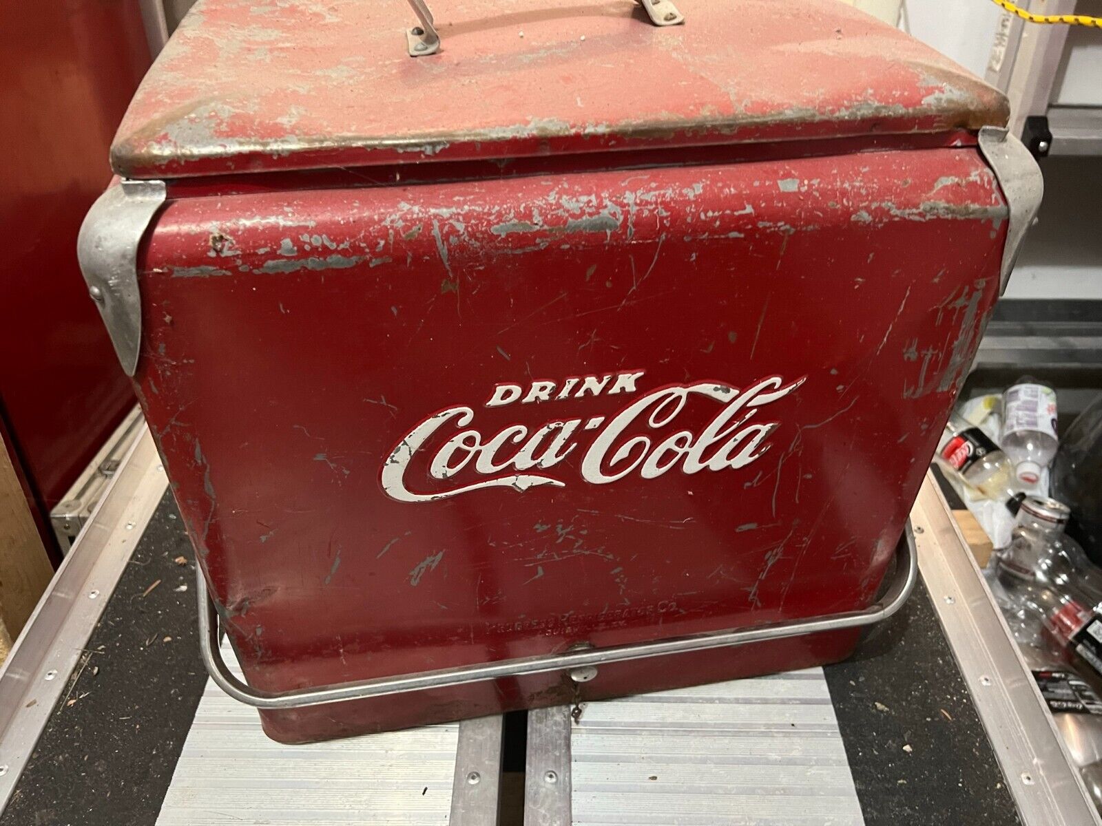 Vintage 1950\'s Coca Cola Ice Chest / Picnic / Cooler Acton Mfg. Bottle Opener