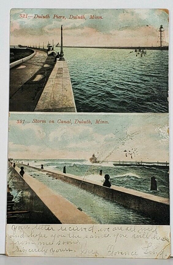 Duluth Minnesota Piers and Storm on Canal 1907 udb  Postcard K8