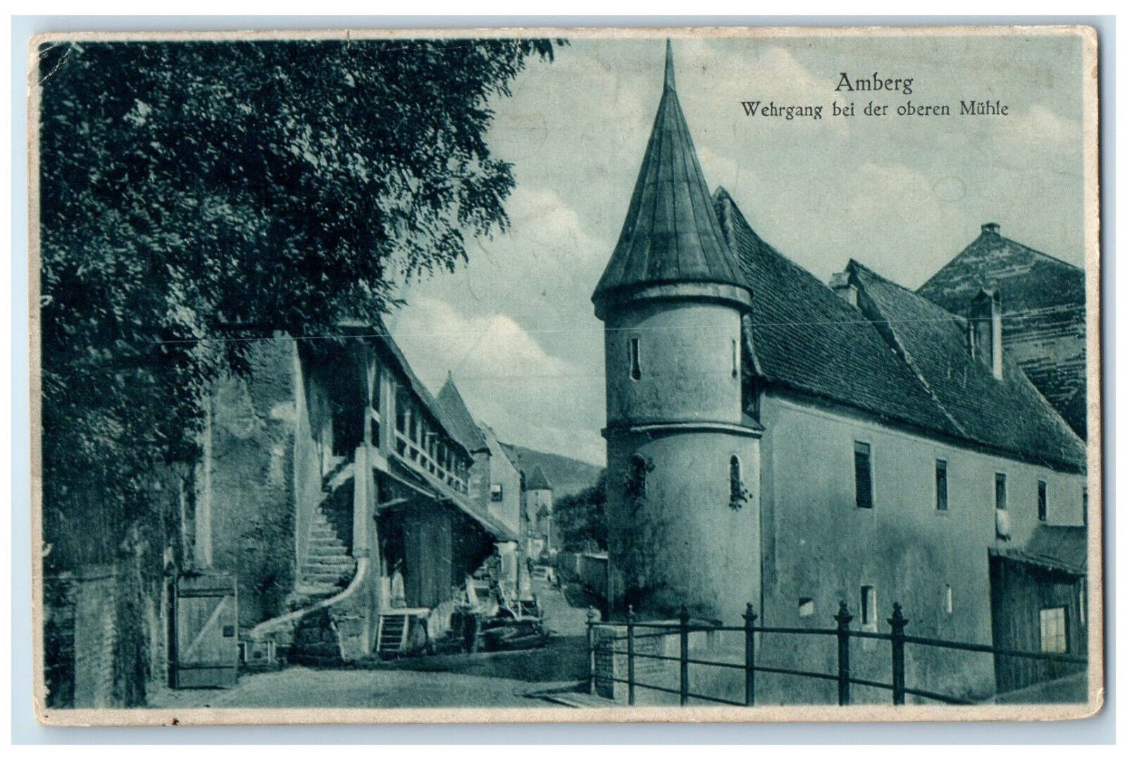 c1940's Wall Walk At The Upper Mill Amberg Germany Unposted Postcard