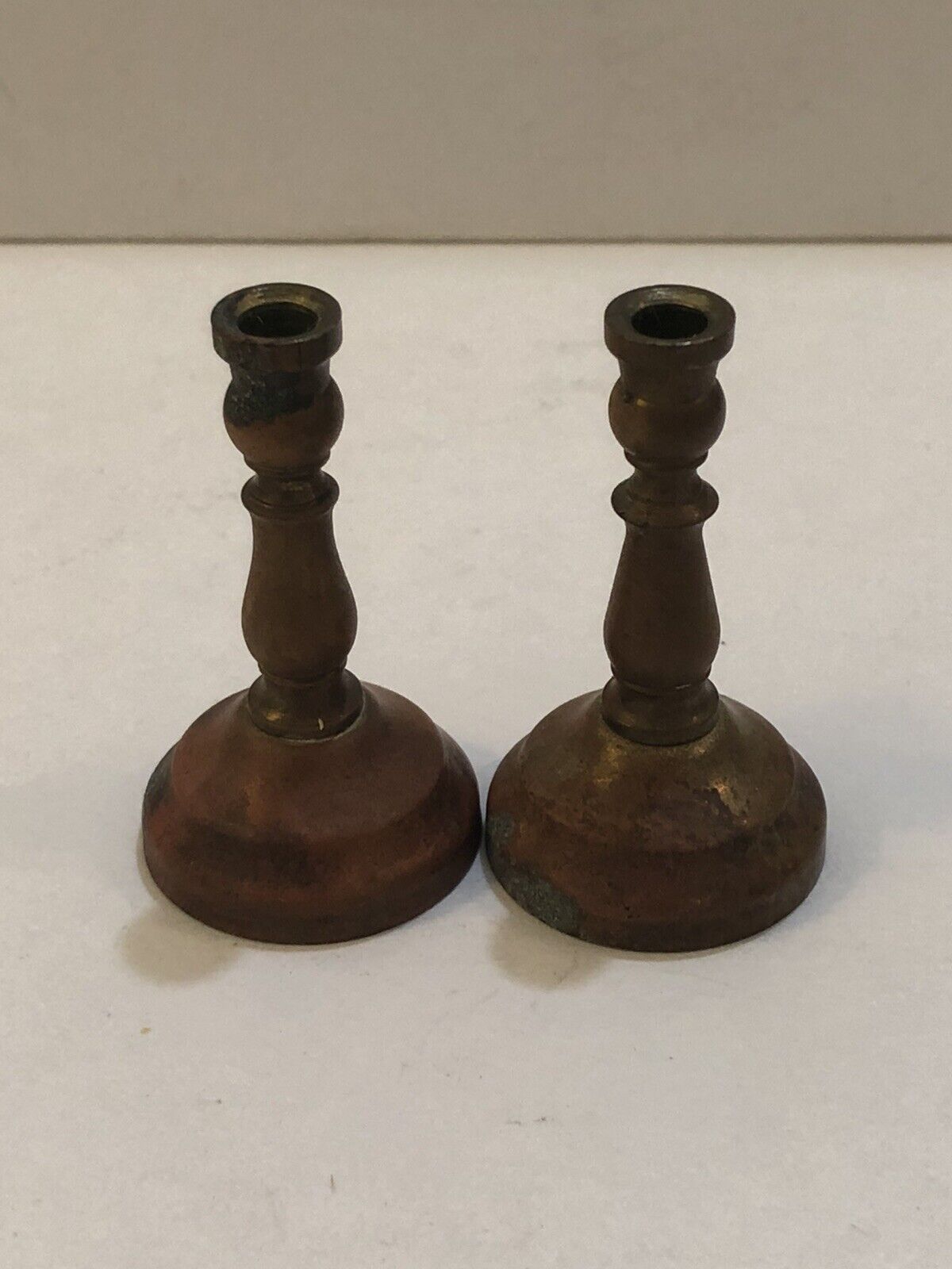 Vintage Pair of Brass Dollhouse Mini Candlestick Holders 1.75 Inch