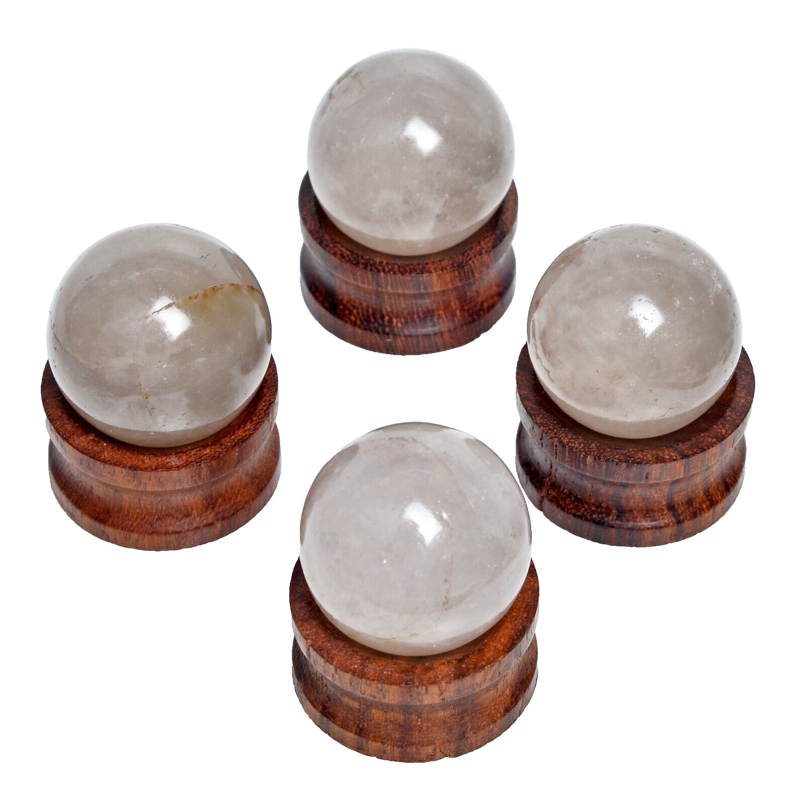 4 Pcs Natural Mini Sphere Quartz Crystal ball Reiki Healing Gemstones with Stand
