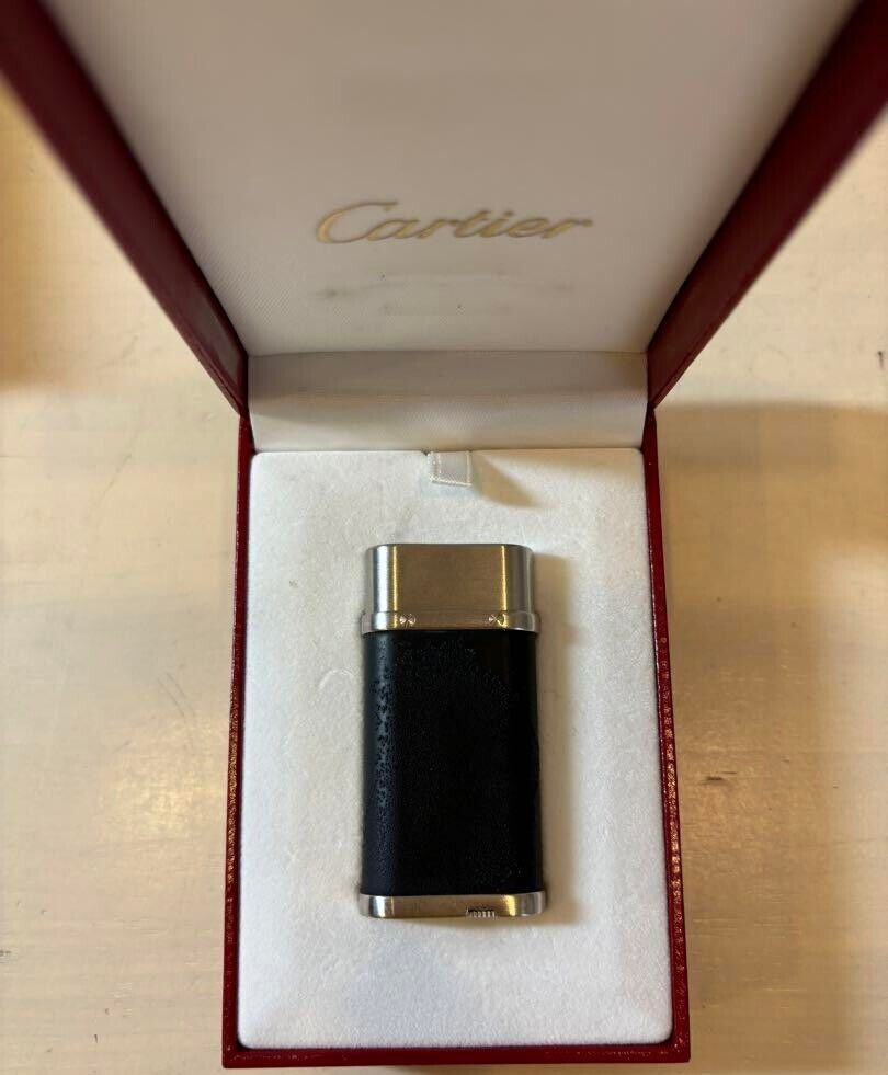 Working Cartier Gas Lighter Black Silver with box