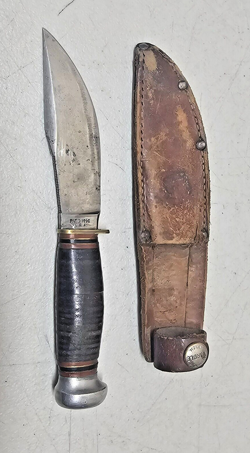 Vintage 1920\'s Marble\'s WOODCRAFT Knife Leather Handle PAT’D 1916 Gladstone MI