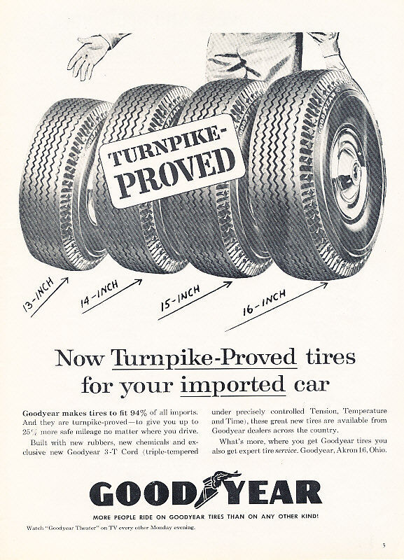 1960 Goodyear Turnpike proved tire - Classic Vintage Advertisement Ad A88-B