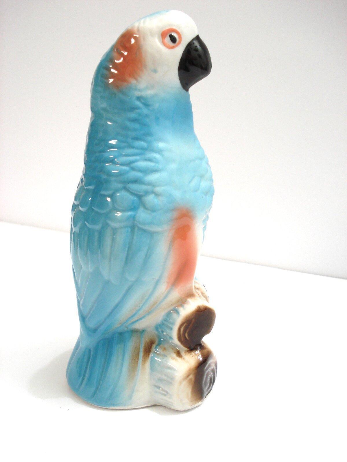 Parrot Figurine Made in BRAZIL Blue Parrot Perched On Branch Ceramic Collectors