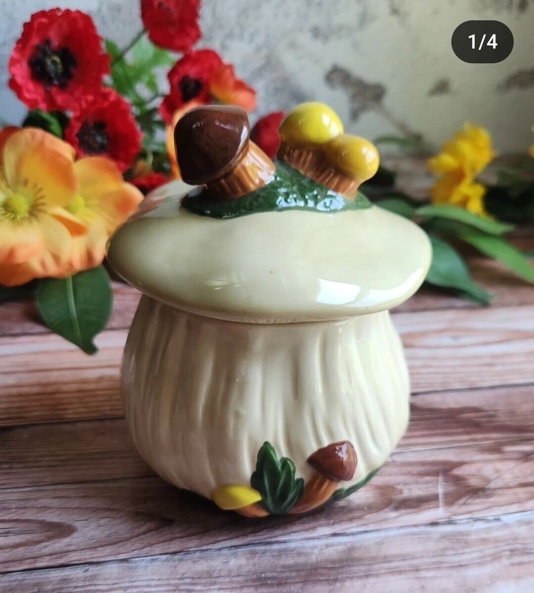 Vintage RARE 1970's Mushroom Canister Cookie Jar Psychedelic Retro Kitchen Decor