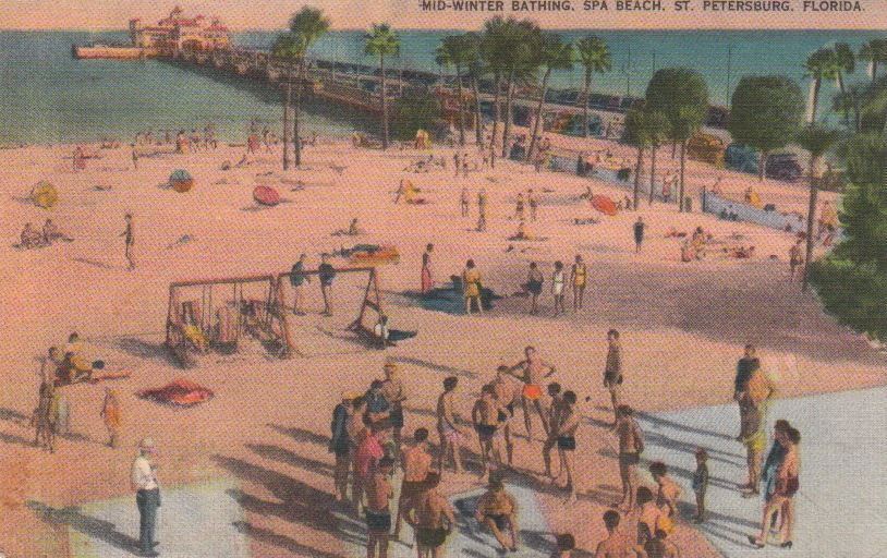  Postcard Mid Winter Bathing Spa Beach St Petersburg FL 