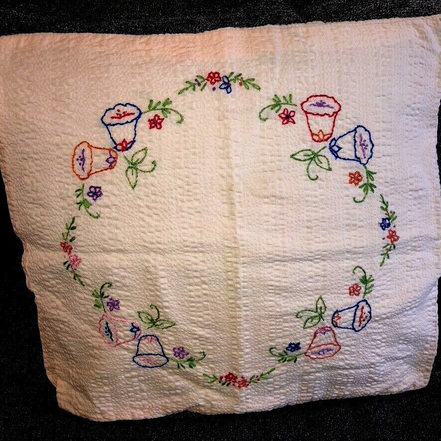 Vintage Hand Embroidered Throw Pillow Cover 16\