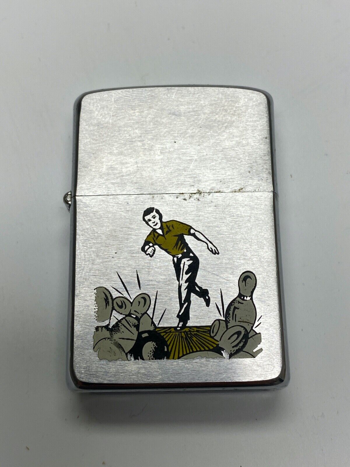 1981 Vintage Zippo Lighter - Bowler - Bowling - Sports Series - Brushed Chrome