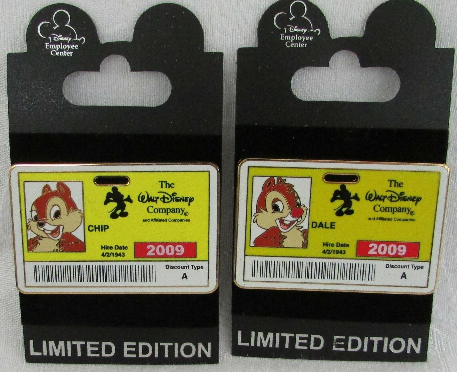 Disney DEC Chip Dale Employee I.D. Badge Pin Set New on Original Backer LE 300