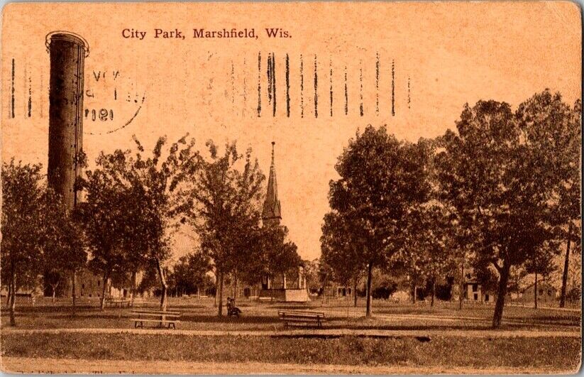 Vintage Postcard City Park Marshfield WI Wisconsin 1911                    E-449