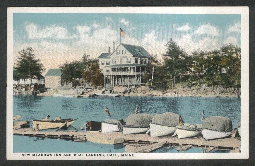 New Meadows Inn & Boat Landing Bath ME postcard 1910s