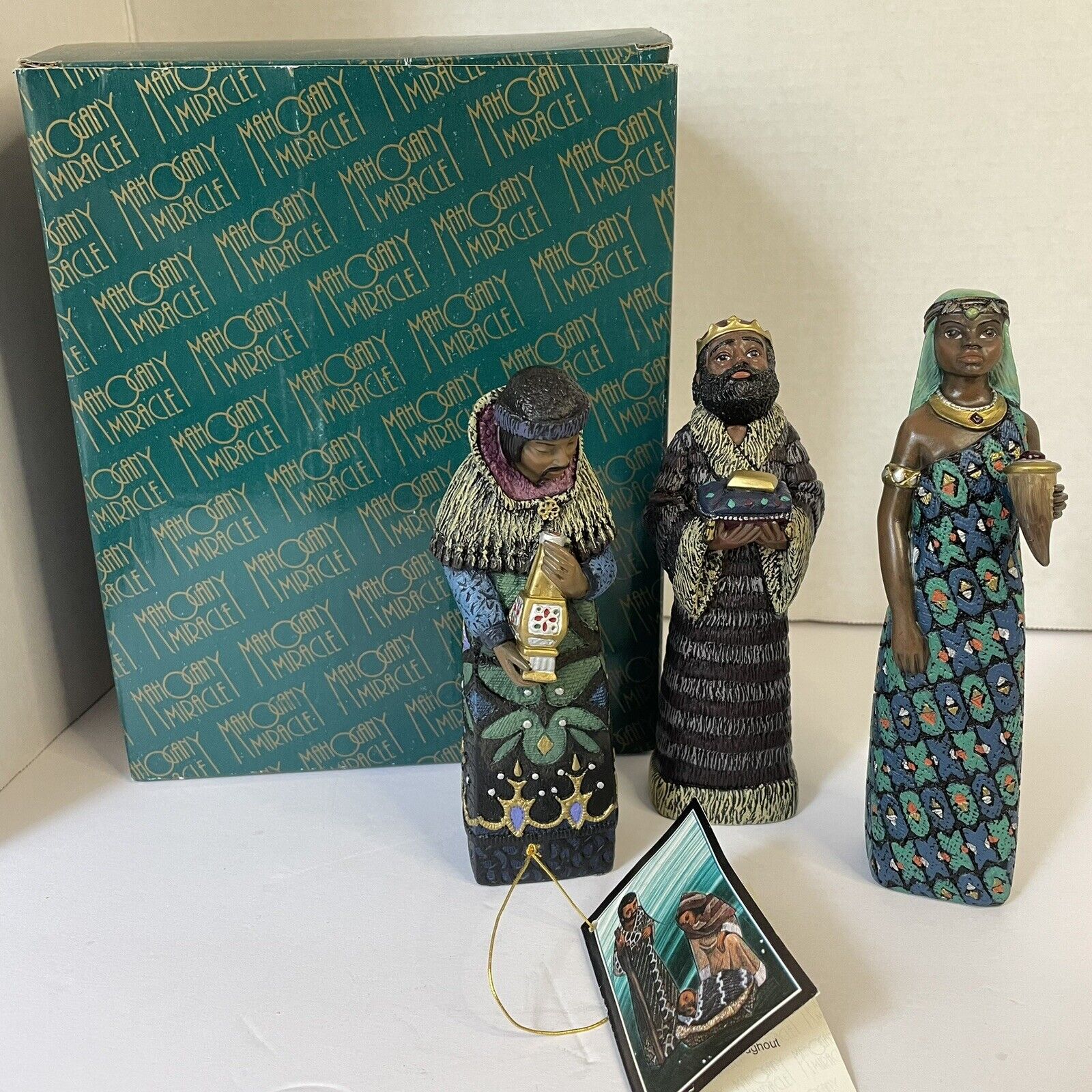 1997 Enesco Mahogany Miracle 3 Pc King Figurines Nativity 302406 W/Box