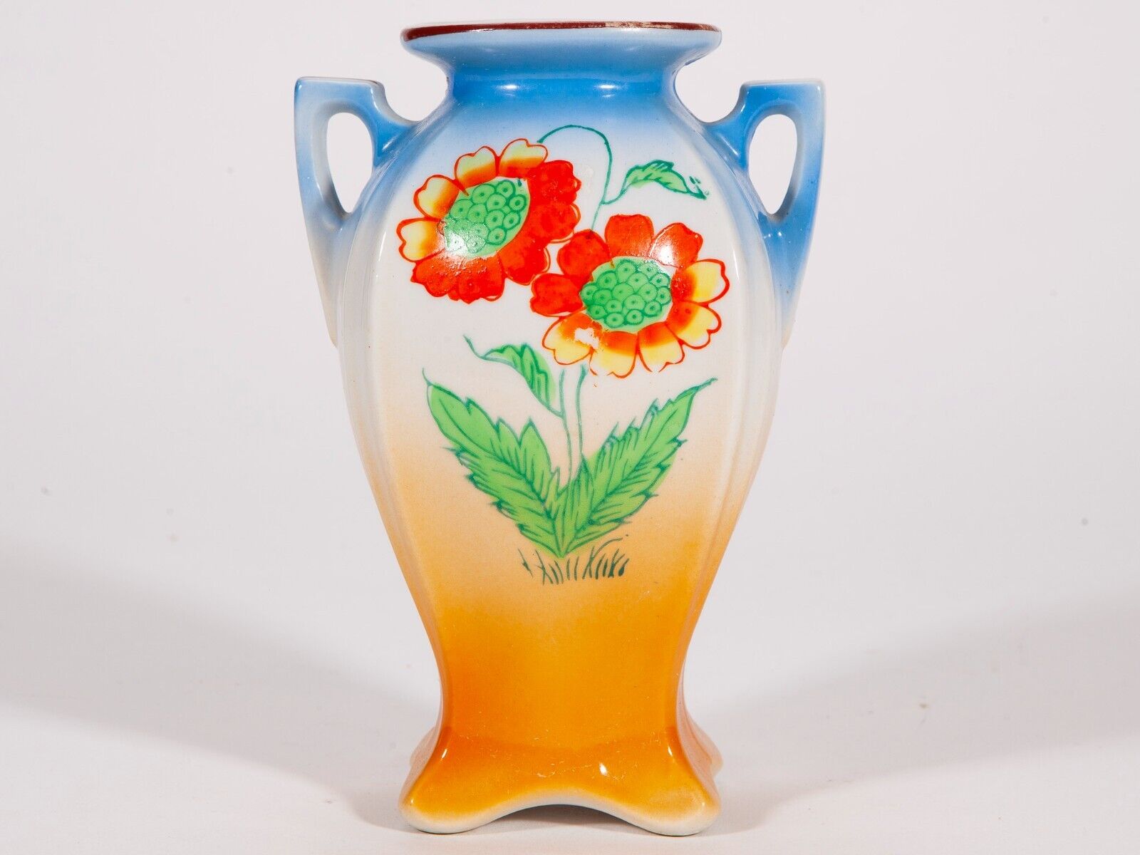 Lovely Vintage Small Ceramic Handled Rectangular Floral Vase