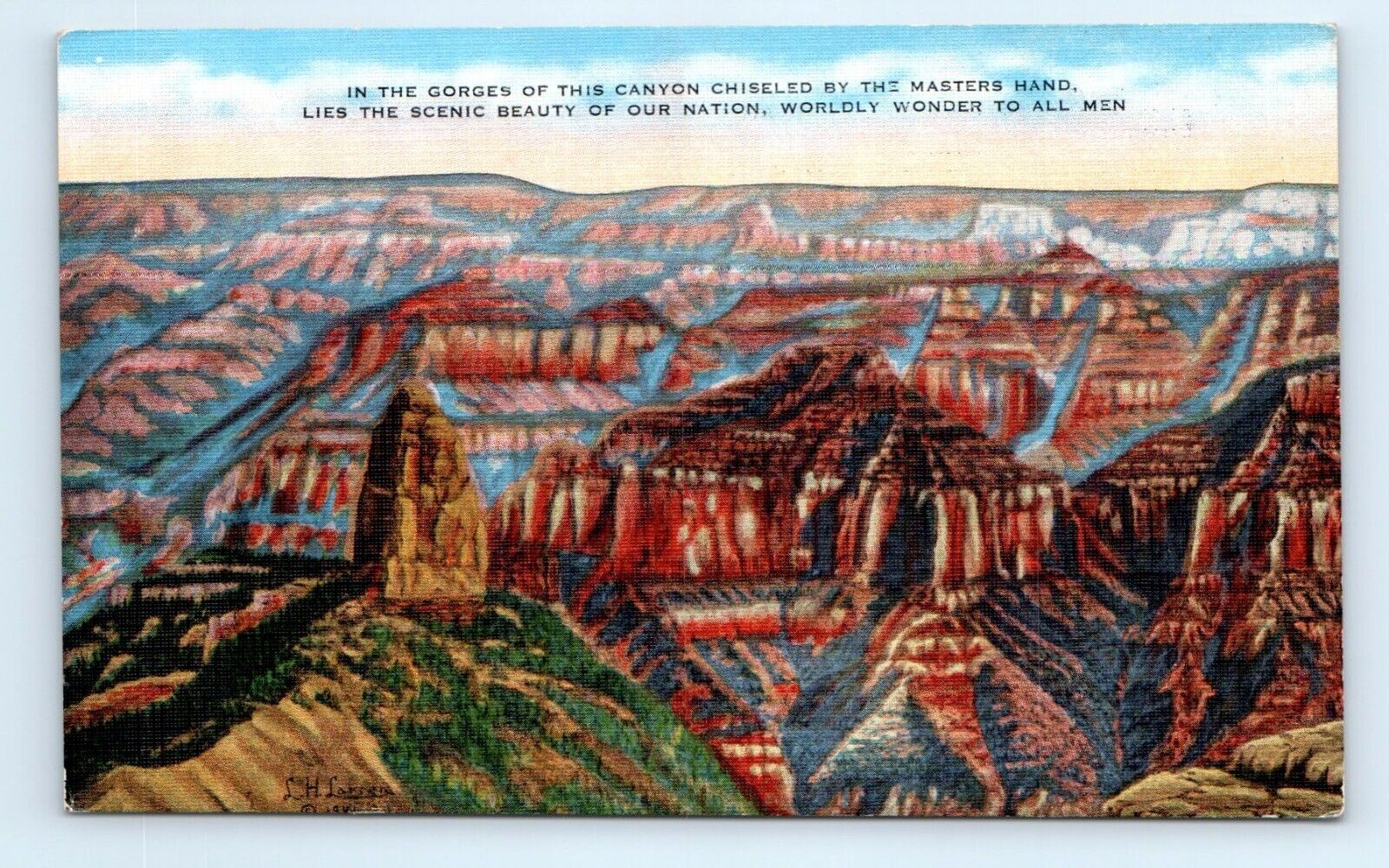 Grand Canyon Cowboy Painting L. H. Dude Larsen Linen Postcard