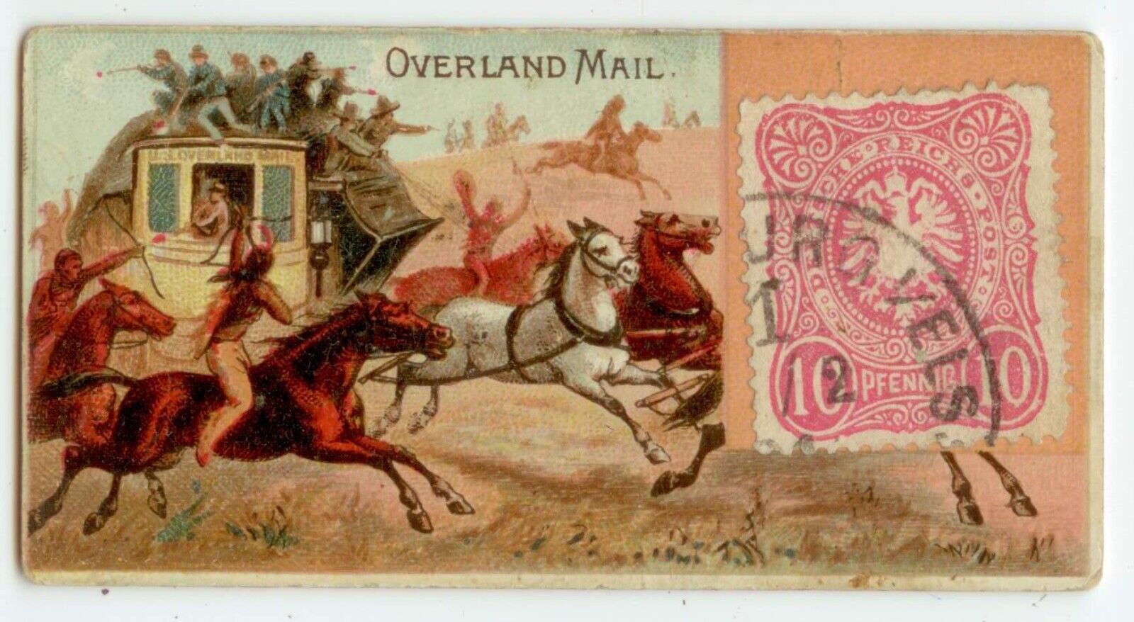 c1889 Duke's Postage Stamp card - Overland Mail - Germany stamp