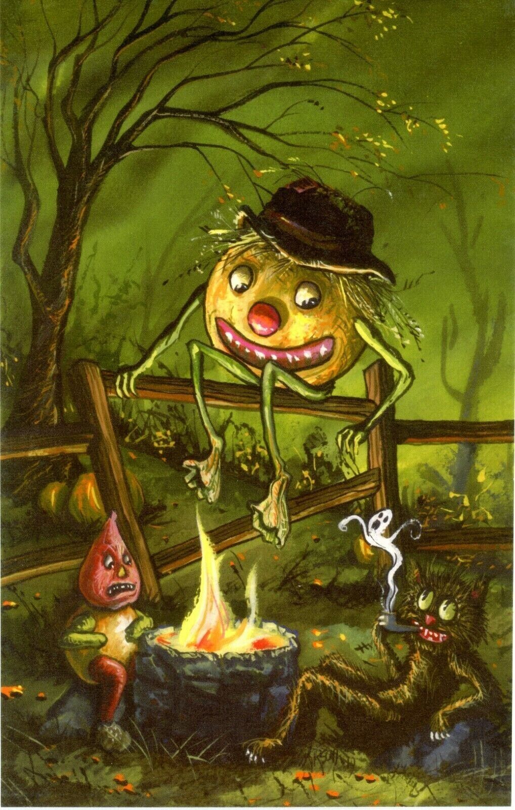 Matthew Kirscht Halloween Postcard Shiverbones Limited Ed Ghost Stories Cat