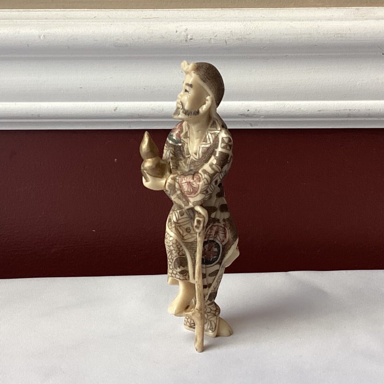 VTG Japanese/Chinese Carved Resin Figurine, 5 1/2” T, Unmarked