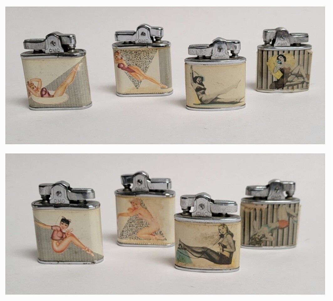 MCM 1950's Four (4) Vintage CMC Continental Lighter  Pin-up Girls On Both Sides