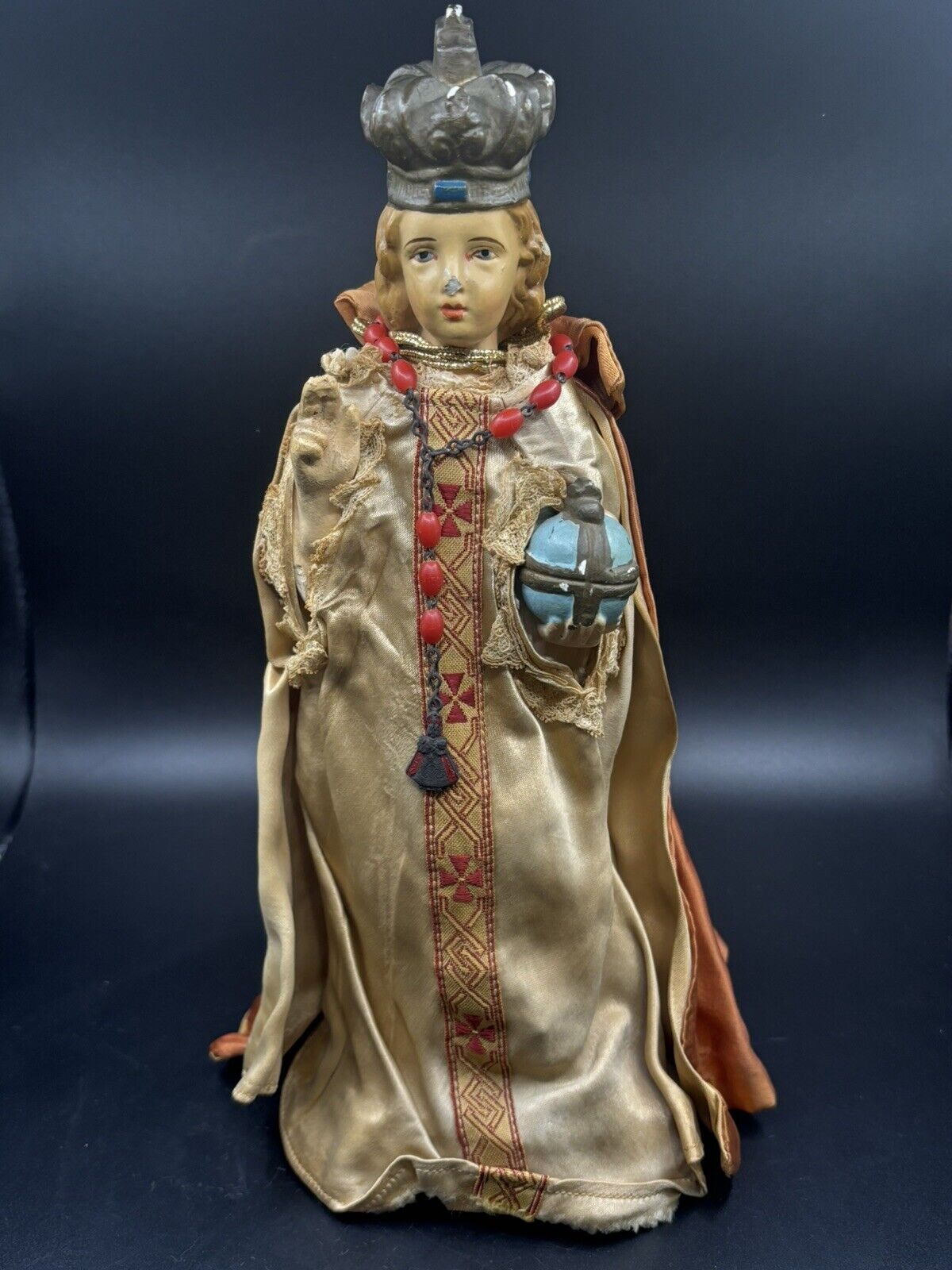 Antique Infant Of Prague Chalkware Figurine