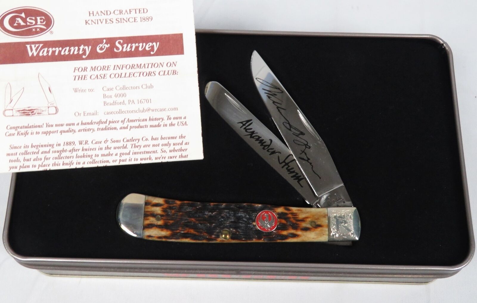 Case for Sturm,Ruger Pocket Knife Signature 2-Blade Burnt Bone wTin Handmade USA