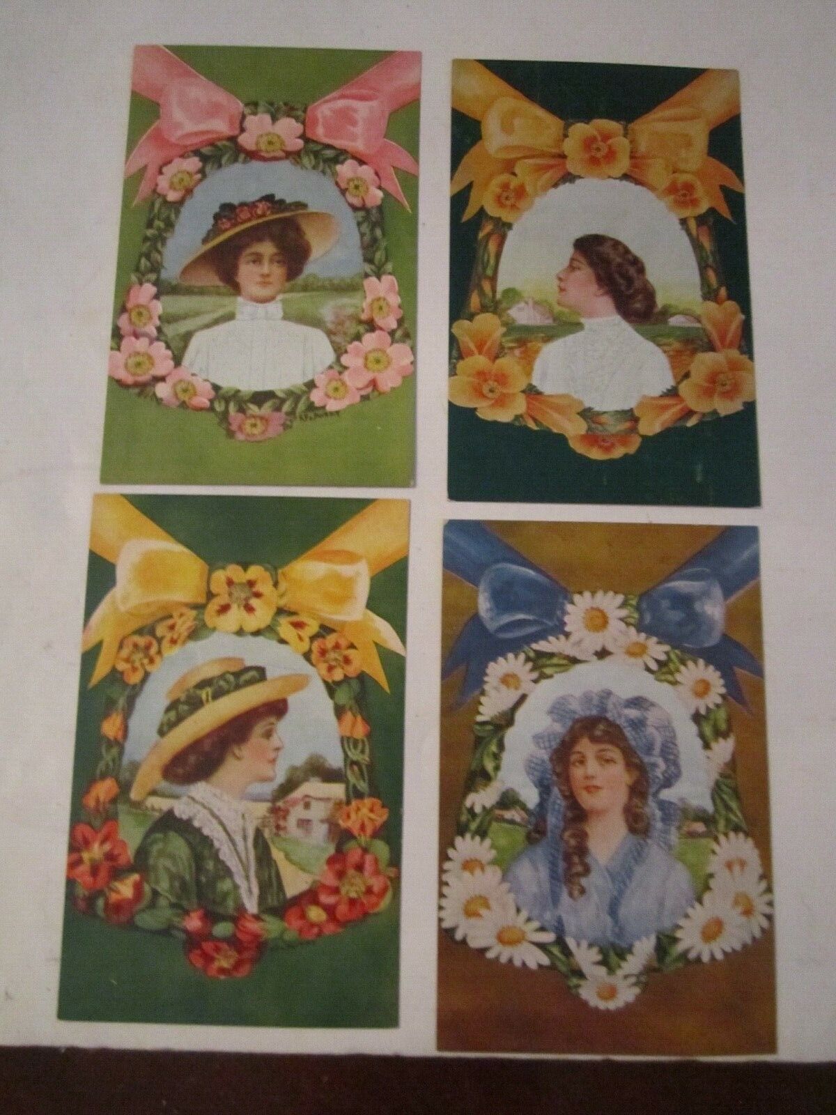 LOT OF 4 VINTAGE VICTORIAN LADY POSTCARDS - A132, A135, A133 & A141 - UNUSED - S