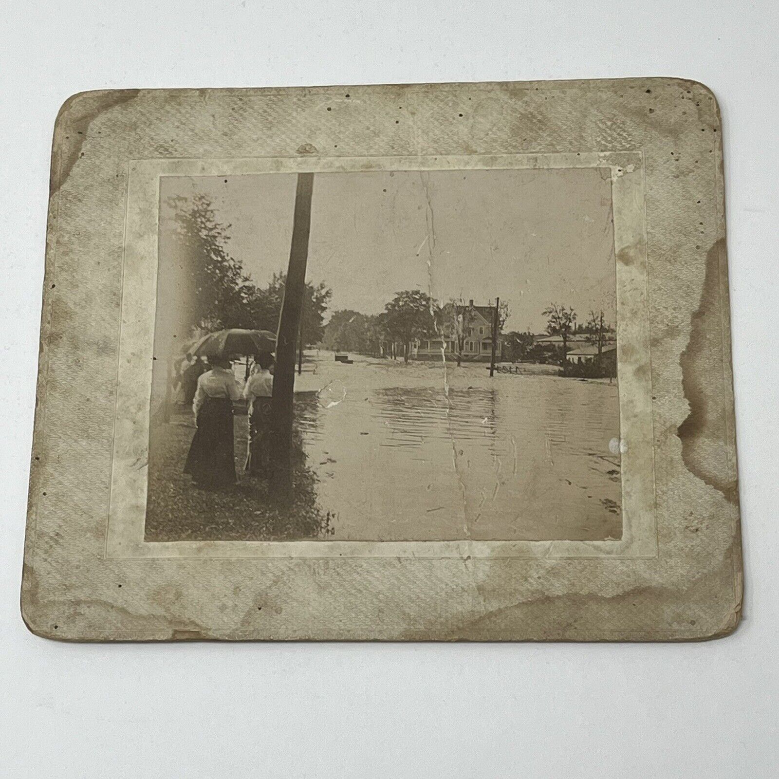 1902 Waterloo Iowa IA Flood Washington & 6Th Street Cabinet Card Photo Flooding