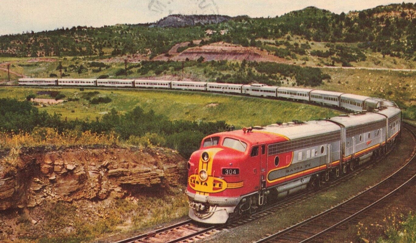Sante Fe Railroad RR Super Chief Train Raton Pass Postcard 2R5-241