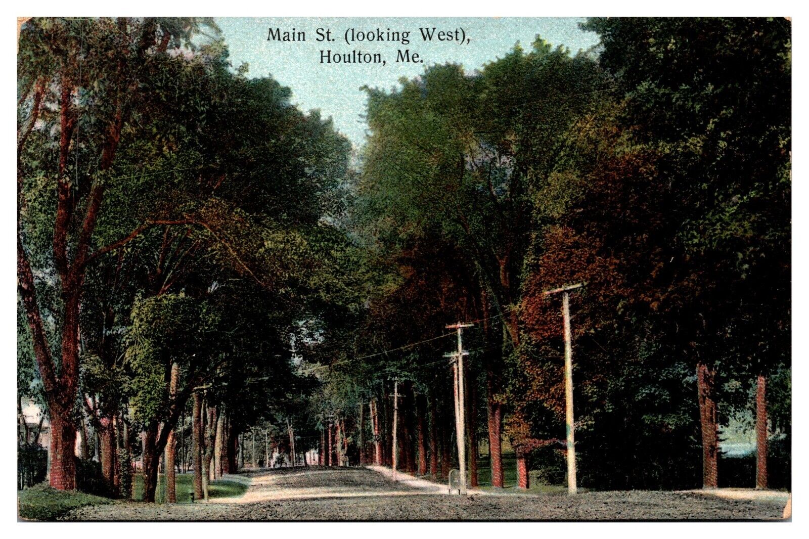 Antique Main Street, Looking West, Houlton, ME Postcard