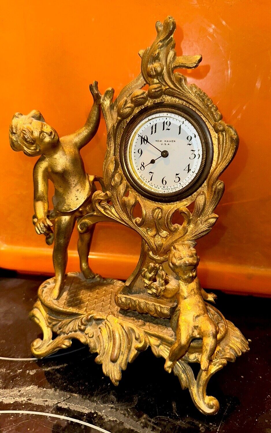 Antique New Haven Figural Statue Desk Clock