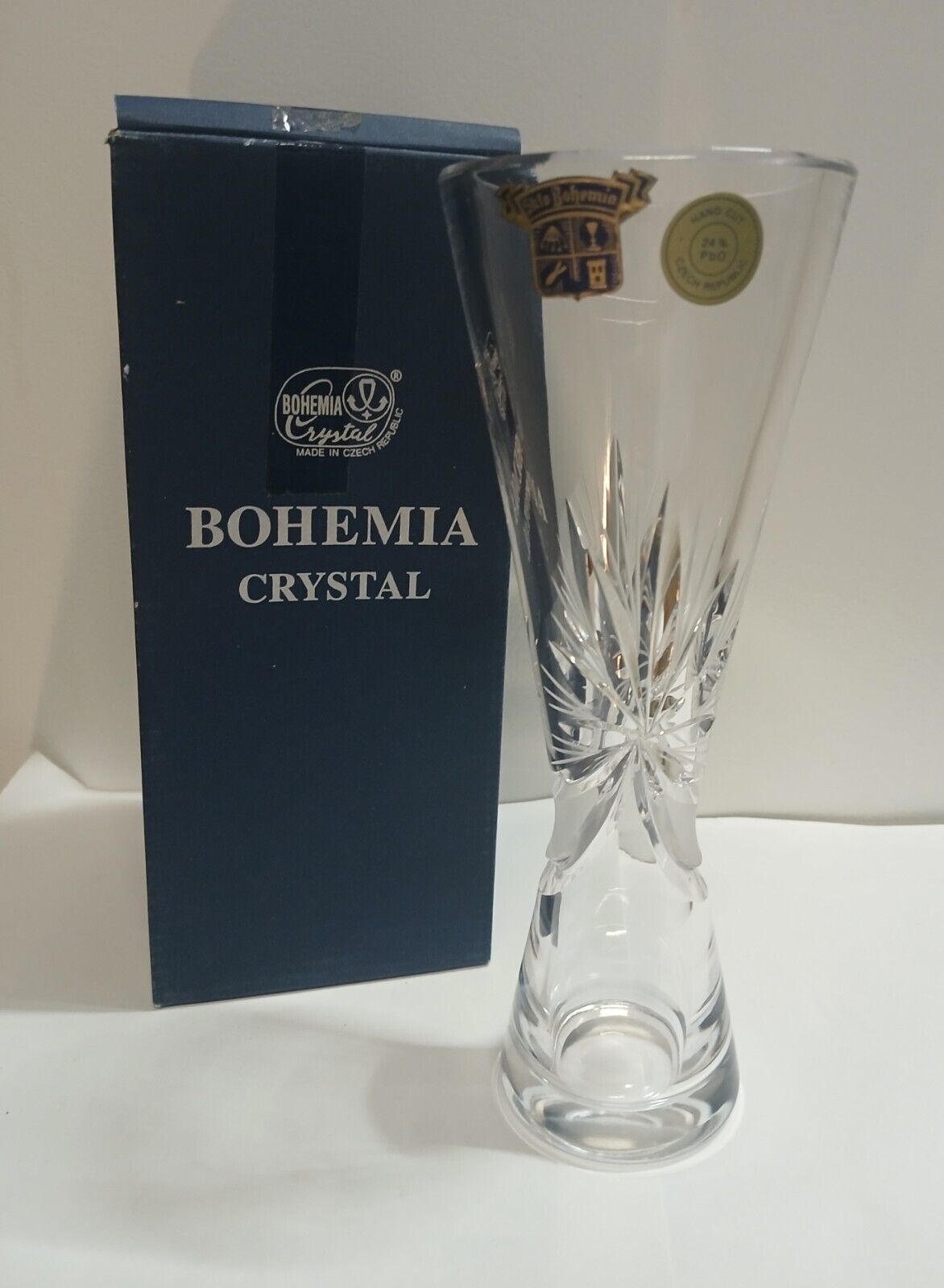 Handcut Bohemia Crystal 8 Inch Vase Czech Republic Original Box Collectible