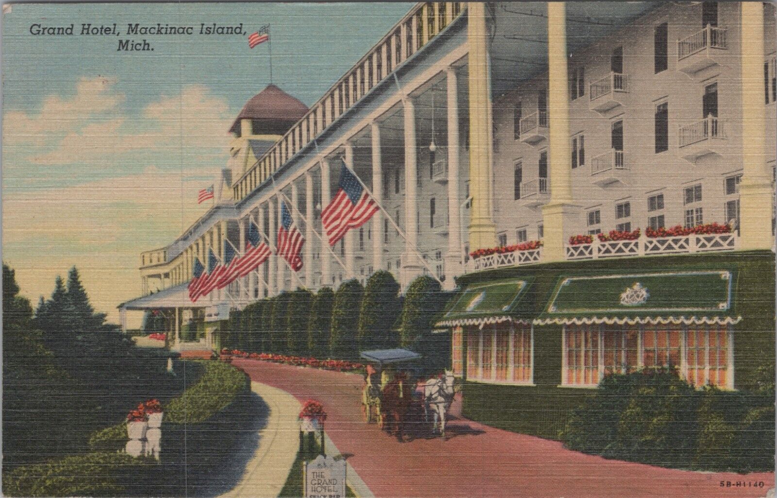 Grand Hotel Mackinac Island Michigan MI Horse Canopy 1953 Linen Postcard 7375b