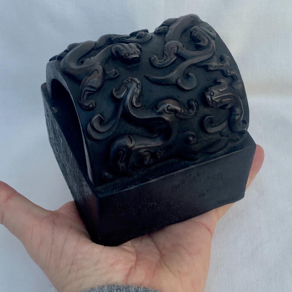 Outstanding Chinese Antique Oversize Bronze Scholars Seal & Scroll Weight.
