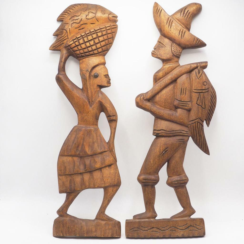 Vintage Pair Mexico Wood Carving Wall Hanging