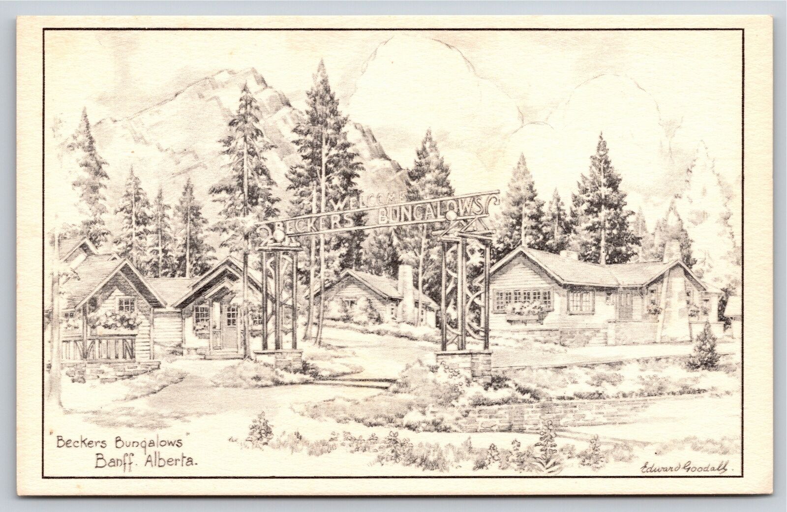 Sketches~Banff Alberta Canada~Beckers Bungalows~Pub Bulman Bros Vintage Postcard