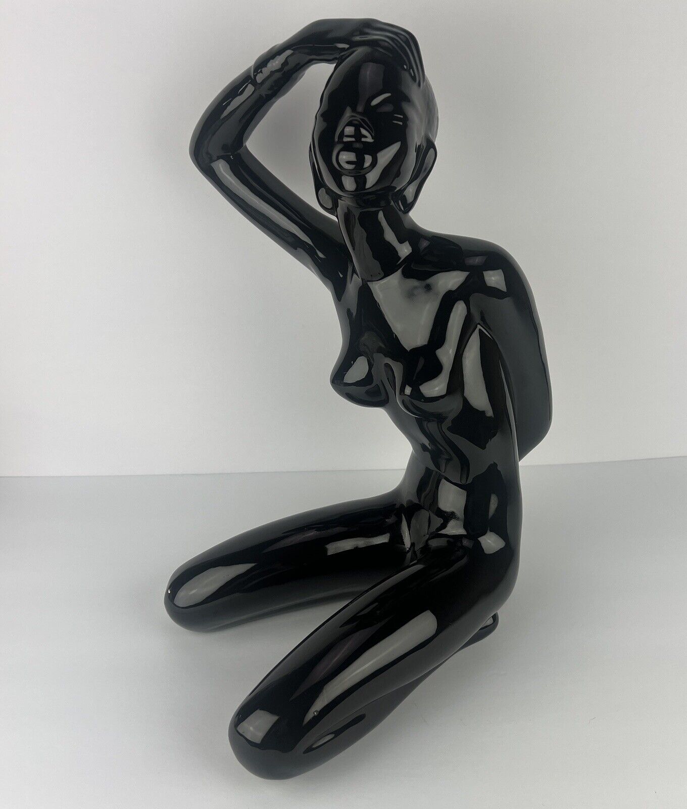Lovely Black Figure Nude Woman Mid Century Ceramic Sculpture 17in