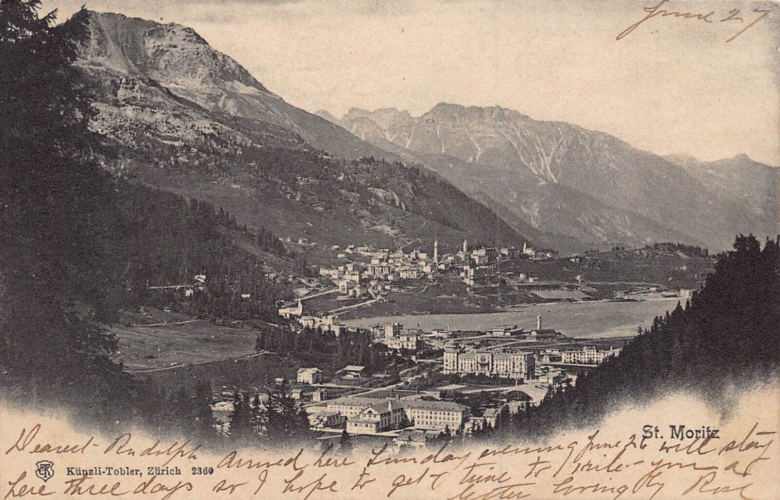 ST MORITZ GRISONS SWITZERLAND~PANORAMA VIEW~1904 PHOTO POSTCARD