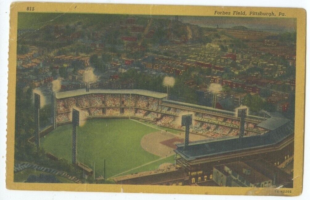 Pittsburgh Pa Forbes Field Baseball Stadium Under Lights Vintage Postcard