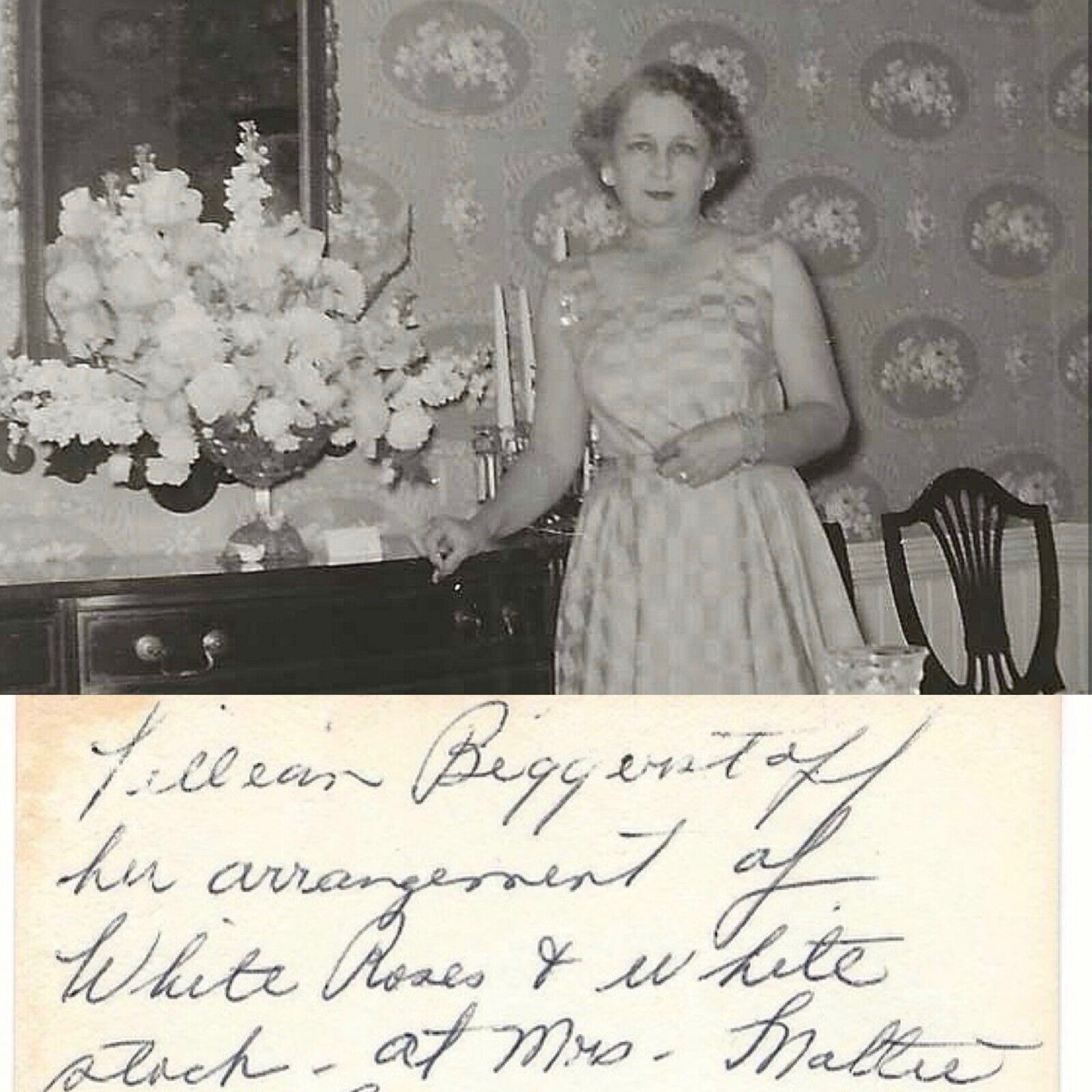1950s Identified Woman Dining Room Interior Garden Club Vintage Snapshot Photo
