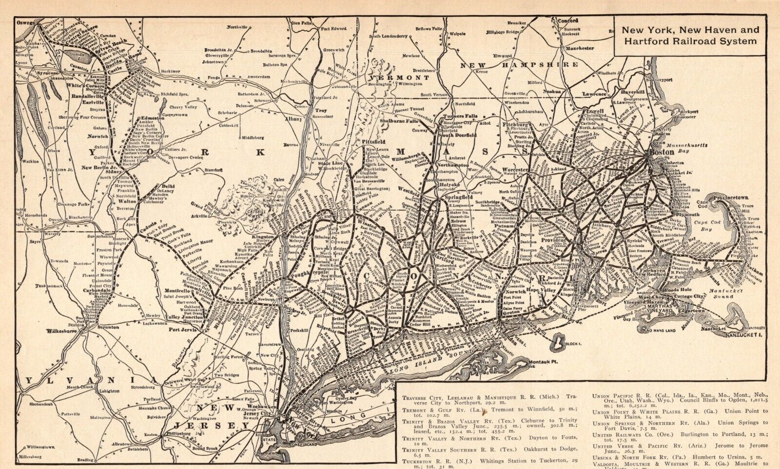 1914 Antique New York New Haven and Hartford Railroad Map Railway Map 1653