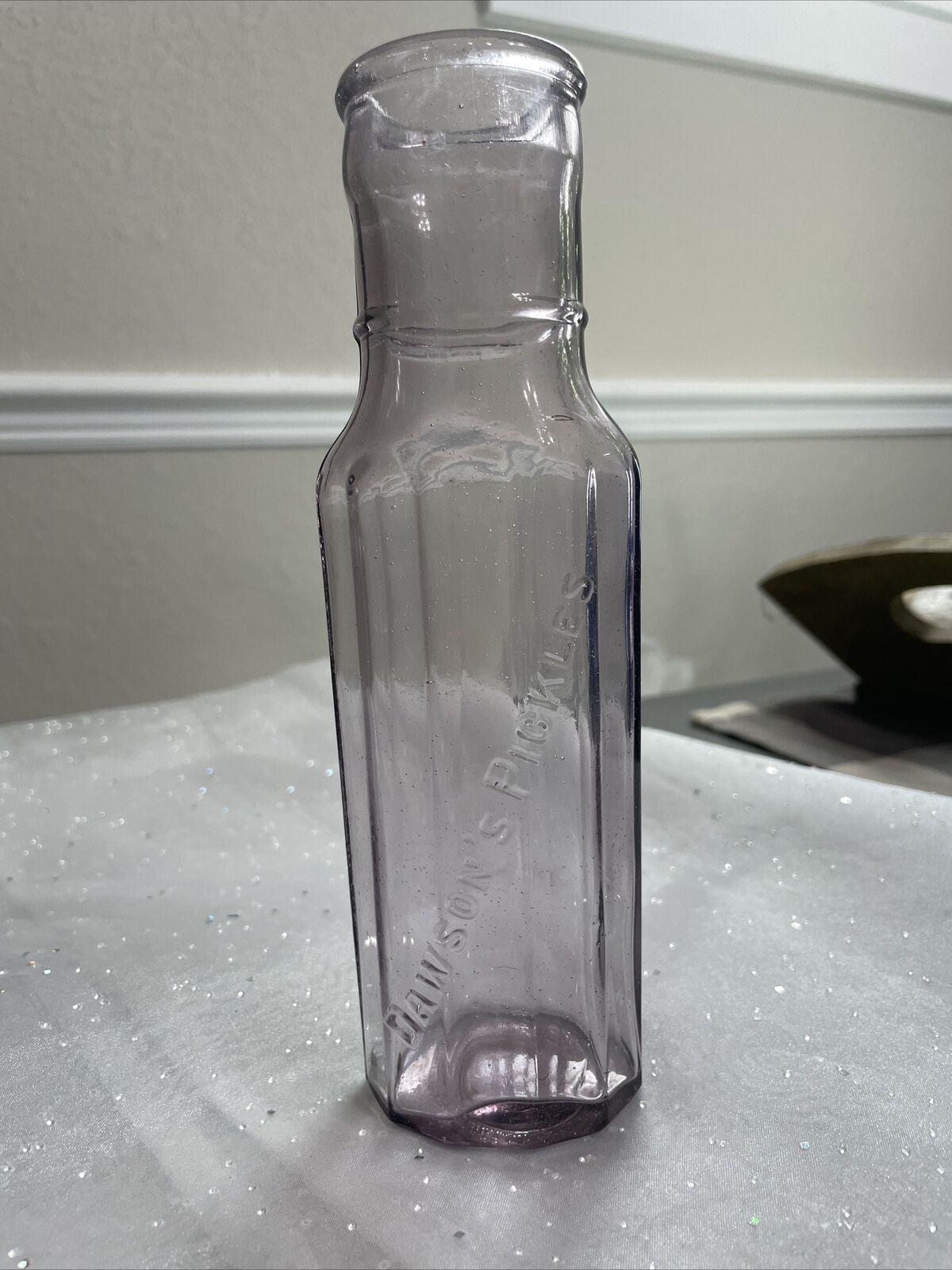 VTG Bottle Amethyst glass Dawson Pickles Vase Antique Collector Collectibles