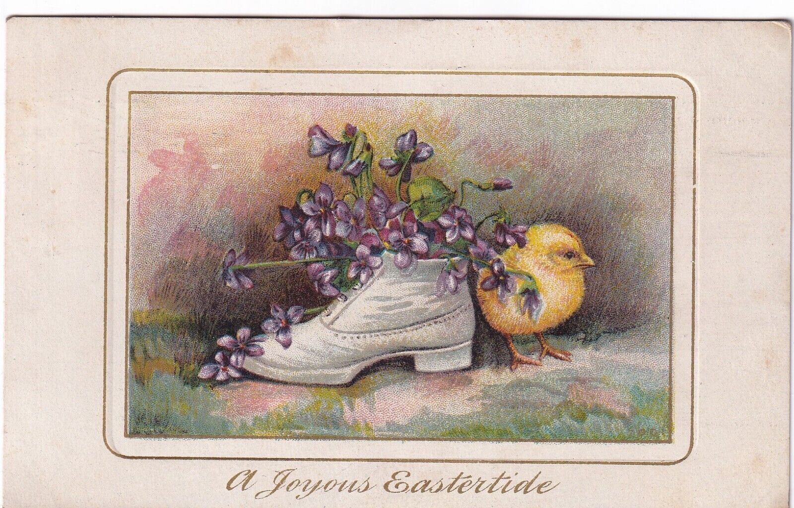 VTG Postcard Antique, 1915, A Joyous Eastertide, Shoe chick