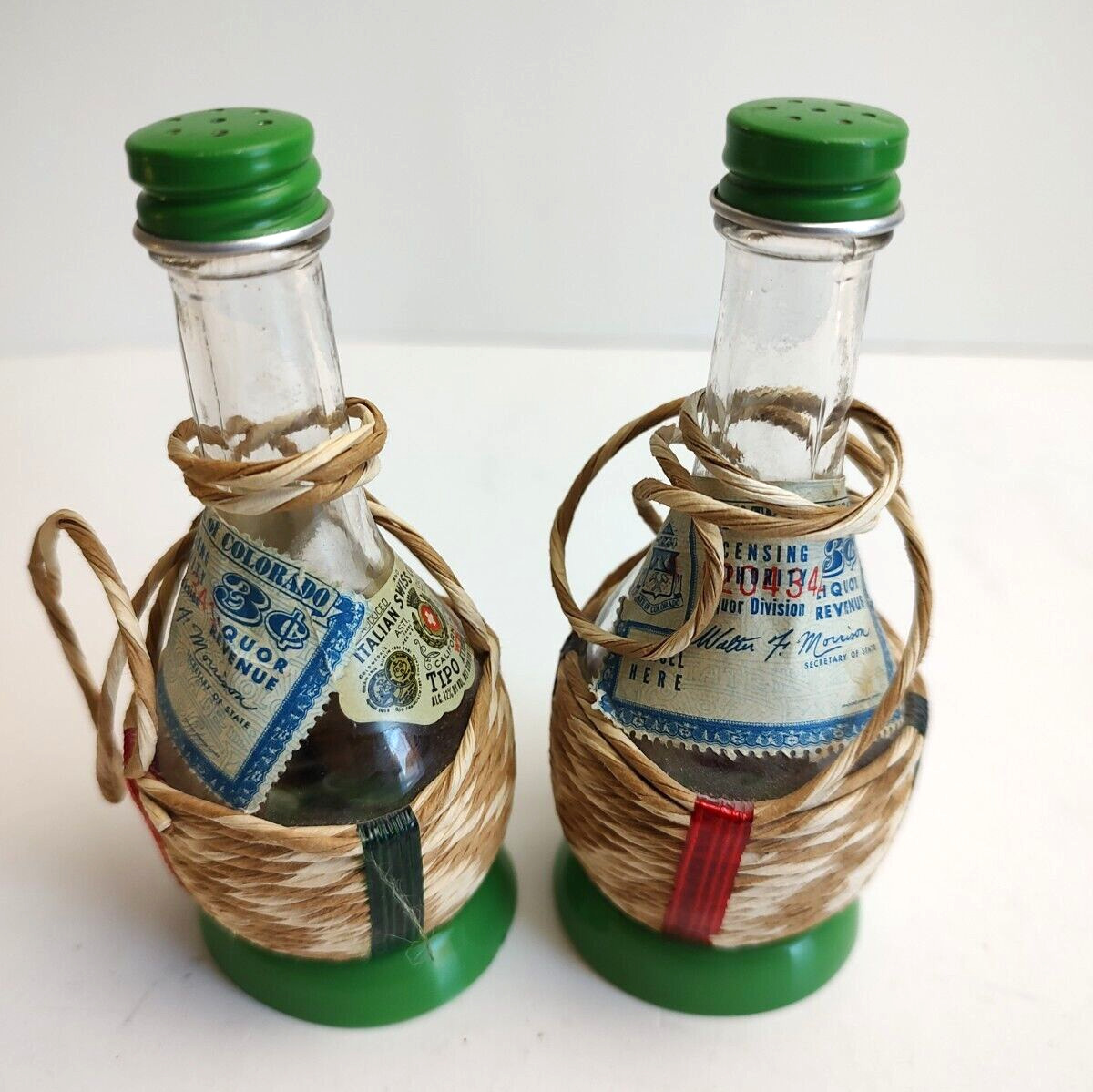 Vintage ITALIAN SWISS COLONY Tipo California Miniature Bottles Salt Pepper