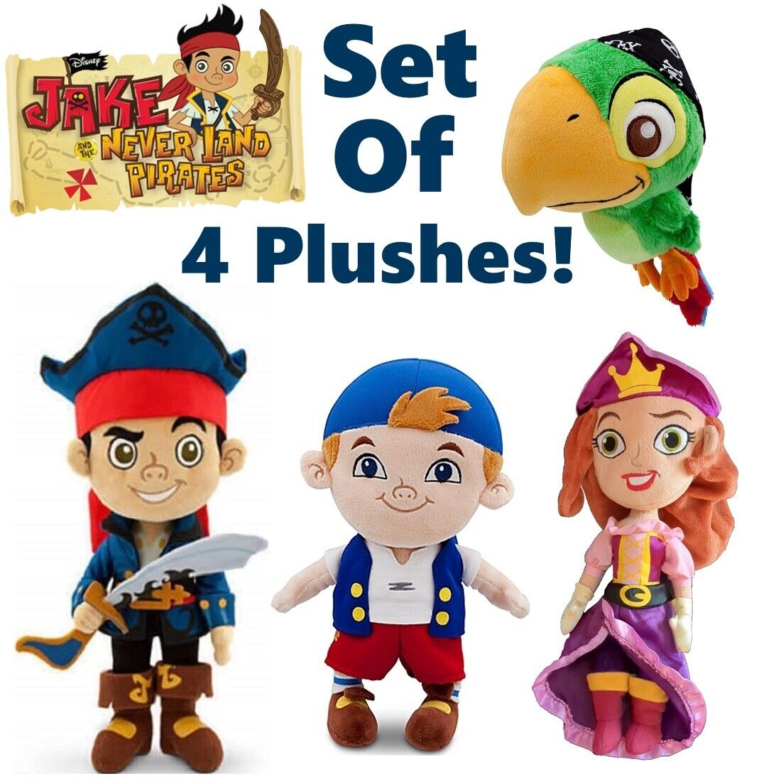 Disney Junior Jake And The Never land Pirates Cubby Skully Princess Plush Set 4