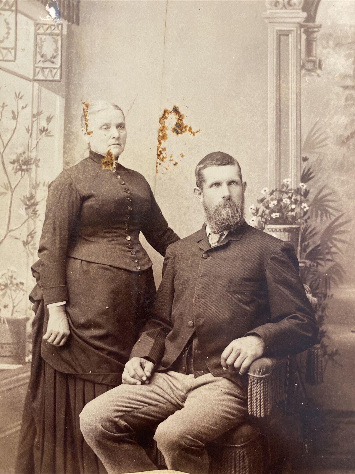 Cabinet Card Woman & Bearded Man Lloyd Photographers Wyalusing PA Beard