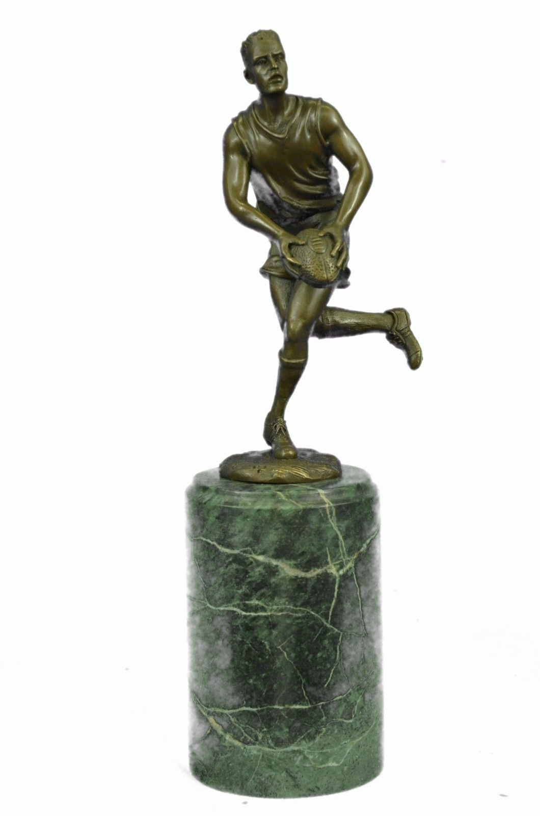 Handcrafted European Bronze Union League Rugby Football Player Sculpture Decor