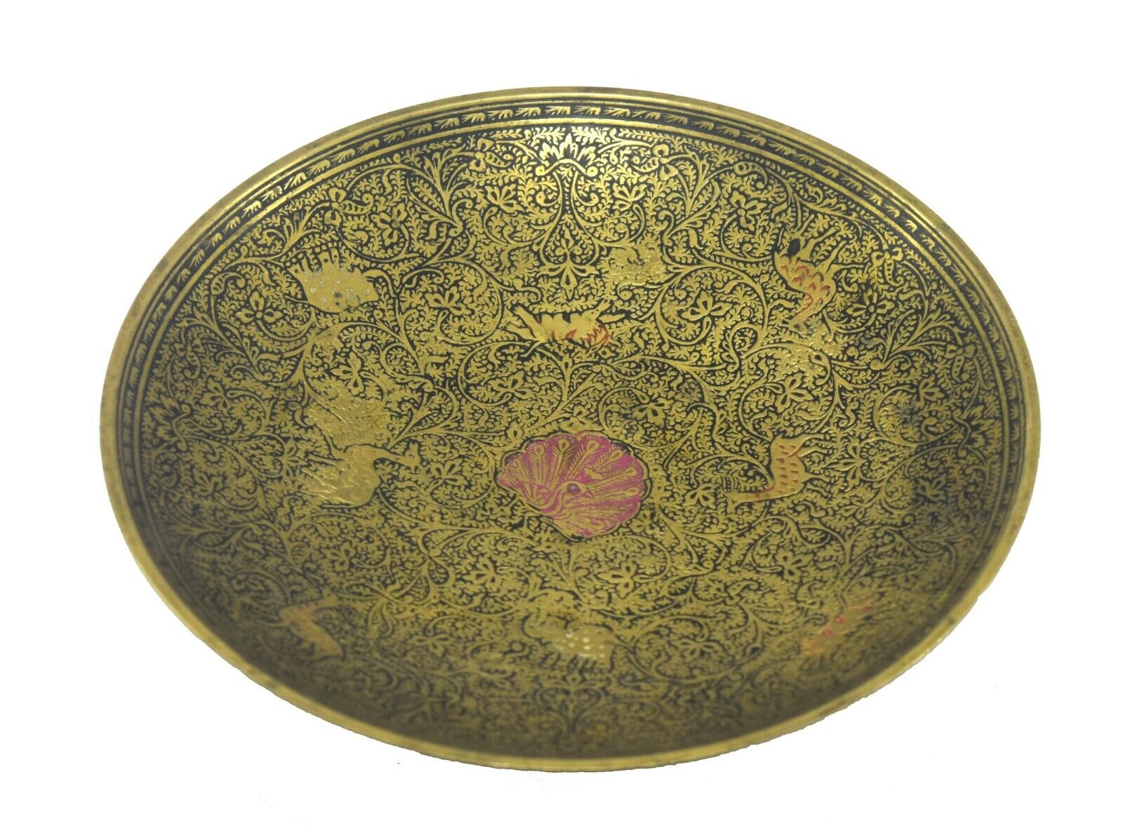 Vintage Beautiful Plate Animal & floral Hand Carved Enamel work Plate G26-122 