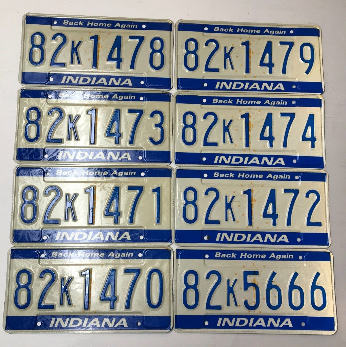 Lot of 8 Indiana Back Home Again License Plates