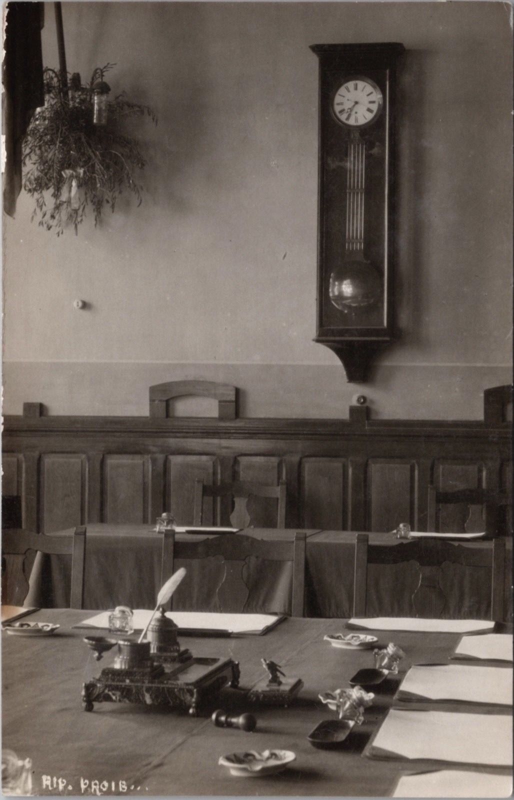 Conference Locarno 1925 Interior Room Pens Papers Table RPPC Postcard E20